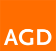 Logo des AGD in FOrm eines orangenen Vierecks mit den drei Buchstaben