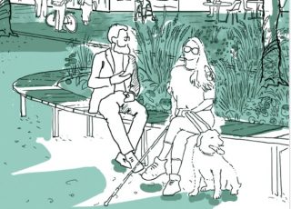 Grafik von zwei Menschen auf einer Bank